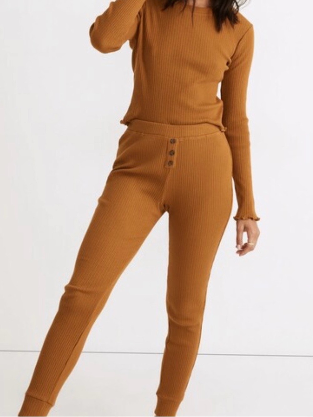 Madewell Women's Fitted, Slim, 100% Cotton, Ribbed Pajama set, Antique Gold